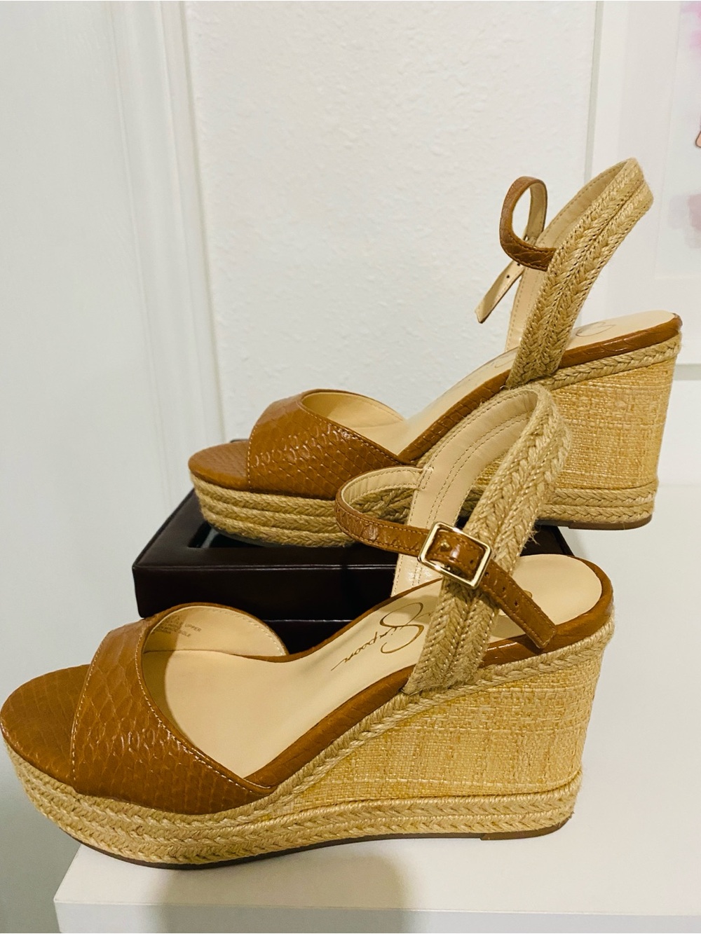 Jessica Simpson Women's 7M Brown Faux Snake Espadrille Wedge Platform Sandals